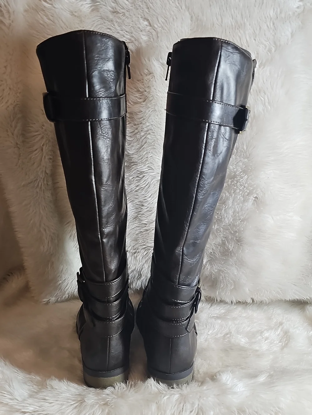 : Diba True Molly Black Tall Riding Boots Buckle Side Zip Size 7M